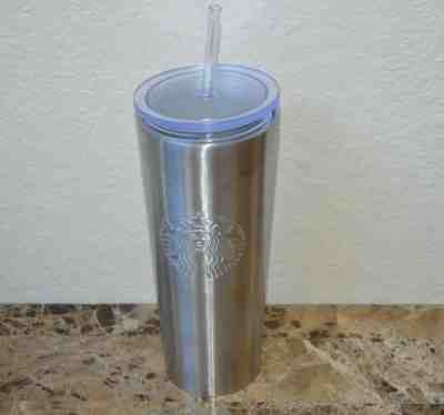 NEW 2019 Starbucks Silver Stainless Steel Venti Tumbler Cold Cup 24 oz w Straw - Sold on eBay Jun, 19th 2019 for $16.99