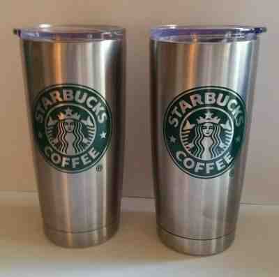 Starbucks Stainless Steel Insulated Tumblers Set of 2 16 oz Clear Lid - Sold on eBay Jun, 19th 2019 for $15.95