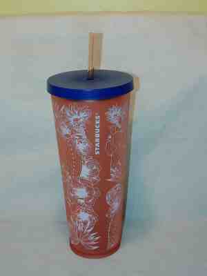 NEW 2019 STARBUCKS COLD CUP DESSERT FLORAL CACTUS BLUE PINK WHITE TUMBLER 24 fl - Sold on eBay Jun, 19th 2019 for $20.00