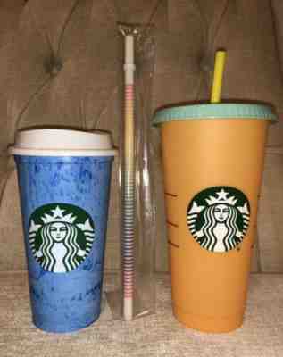 1 Starbucks Color Changing Cold Cup, 1 Marble Hot Cup and 1 Rainbow Straw Bundle - Sold on eBay Jun, 19th 2019 for $27.99