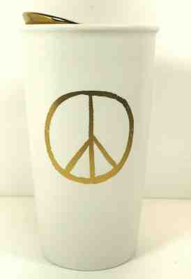 Starbucks Gold Peace Sign Travel Mug Ceramic Tall Cup 12 oz 2015 White Holiday - Sold on eBay Jun, 19th 2019 for $24.99