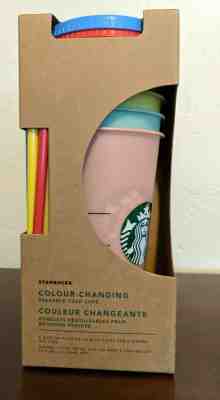 NEW Starbucks 2019 Reusable COLOR CHANGING Cold Cup Pack of 5 + Lids + Straws - Sold on eBay Jun, 19th 2019 for $105.00