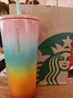 Starbucks Stainless Steel Rainbow Tumbler and Straw 24 oz Venti Cold Drink Cup - Sold on eBay Jun, 19th 2019 for $29.99