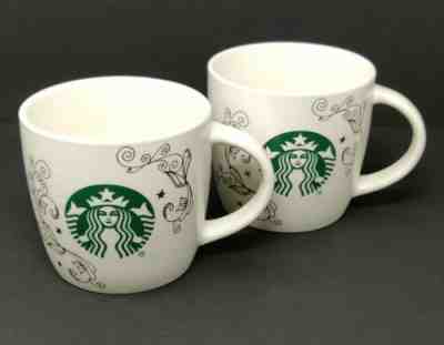 2 Ceramic14oz Starbucks Coffee Mug Green Siren White with Gold Accents Brand New - Sold on eBay Jun, 18th 2019 for $18.60