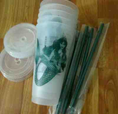 NEW LOT Of 4 Starbucks Mermaid Siren Frosted Reusable Cold Cup 2019  - Sold on eBay Jun, 18th 2019 for $38.89