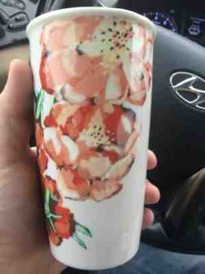 2015 Starbucks Floral Painted Red Flowers Ceramic Travel Cup Tumbler 12 Oz w Lid - Sold on eBay Jun, 18th 2019 for $19.99