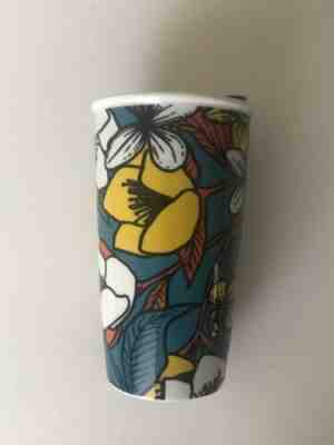 STARBUCKS COFFEE MUG TRAVEL TUMBLER  ORANGE AQUA GREEN FLORAL FLOWER YELLOW - Sold on eBay Jun, 18th 2019 for $24.95