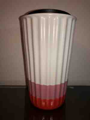 Starbucks Pleated Pink Orange White Tri-Color Ceramic Coffee Tumbler 10oz RARE  - Sold on eBay Jun, 18th 2019 for $27.30