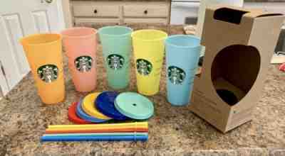 New STARBUCKS 2019 Color Changing Reusable cold cups 5- pack with Lids & Straws - Sold on eBay Jun, 18th 2019 for $61.00
