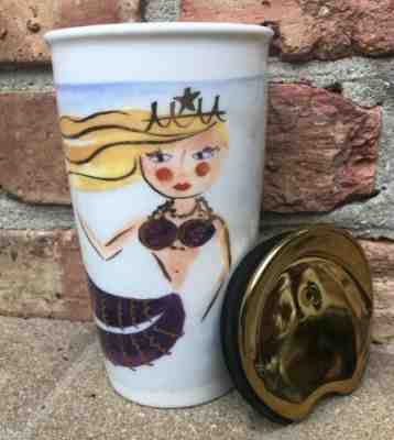 2015 Starbucks “Siren Mermaid” Ceramic 12oz Travel Coffee Mug Tumbler W/Gold Lid - Sold on eBay Jun, 18th 2019 for $29.50
