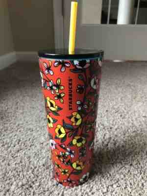 Starbucks 2019 Red Yellow White Flowers Cold Cup Stainless Steel Tumbler 24 oz - Sold on eBay Jun, 17th 2019 for $26.00