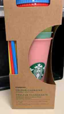 RARE Starbucks Colour-Changing Reusable Cold Cups (5 Cups/ 5 Lids/ 5 Straws) - Sold on eBay Jun, 17th 2019 for $71.00