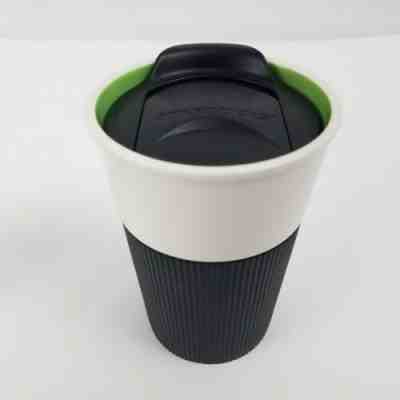 STARBUCKS 2012 Bone China 8 oz Travel Tumbler w/ Black Silicon Grip & Lid, Green - Sold on eBay Jun, 17th 2019 for $26.95