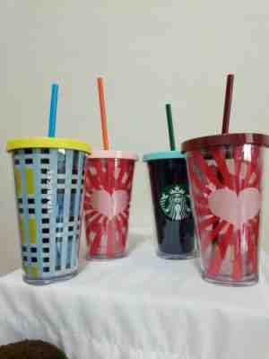 Starbucks Lot Of 4 Acrylic Plastic Tumblers 16oz. With Straws. NWT - Sold on eBay Jun, 17th 2019 for $18.99