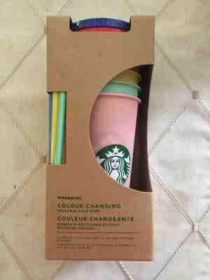 Starbucks Color Changing Reusable Cold Cup Collection Pack of 5 Lids Straws 24oz - Sold on eBay Jun, 17th 2019 for $75.00