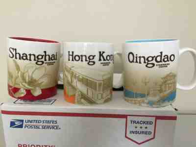 STARBUCKS COLLECTOR SERIES 16 OZ MUGS ~ HONG KONG, SHANGHAI & QINGDAO