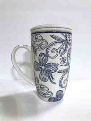 Teavana White & Blue Floral Bone China Mug With Lid & Infuser Starbucks Cup 5.5” - Sold on eBay Jun, 17th 2019 for $19.95