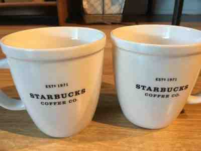 2 Starbucks 1971 Large Mug White Black Letters 2001 Barista Coffee Cup - Sold on eBay Jun, 17th 2019 for $30.00