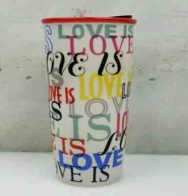 Starbucks Love Is Ceramic Coffee Mug Travel Tumbler 12 Ounce Valentine - Sold on eBay Jun, 17th 2019 for $26.09