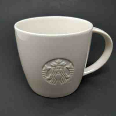 Starbucks 2010 White Ceramic Coffee Mug Tall 12 Oz. Embossed Mermaid Siren Logo - Sold on eBay Jun, 16th 2019 for $32.00