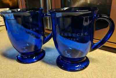 Starbucks Coffee Cobalt Blue Glass Footed Etched Mug 16 oz AH - Sold on eBay Jun, 16th 2019 for $34.99