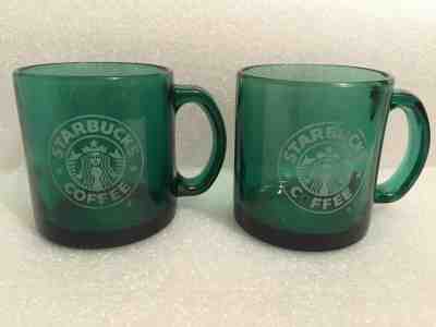 STARBUCKS Coffee 12oz Mug Green Clear Glass Siren Mermaid Logo USA PAIR - Sold on eBay Jun, 16th 2019 for $18.00