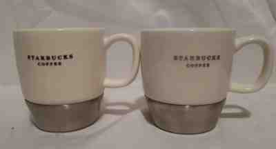 2 Starbucks Coffee Mugs 8oz White w/Metal Base and Rubber Non Skid Bottom  - Sold on eBay Jun, 16th 2019 for $37.46