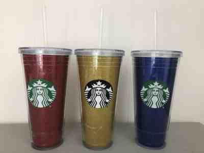 NEW 20 oz Starbucks Mermaid Gold Red Blue Glitter Holiday Traveler Tumbler Cups - Sold on eBay Jun, 16th 2019 for $55.00