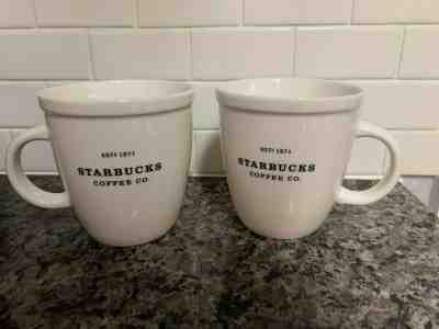 2 Starbucks Co 2001 Est 1971 Large Barista White Abbey Coffee Mug Cup 18 oz  - Sold on eBay Jun, 16th 2019 for $15.00