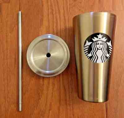 STARBUCKS INSULATED STAINLESS STEEL 16OZ CUP WITH LID AND STAINLESS STEEL STRAW - Sold on eBay Jun, 15th 2019 for $27.00