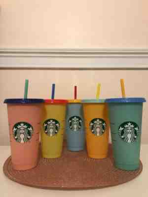 Starbucks Color Changing Reusable Cold Cups: Rose, Citron, Sky, Apricot & Arctic - Sold on eBay Jun, 15th 2019 for $25.00