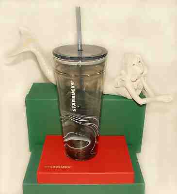 STARBUCKS - Black & White MARBLE Swirl 20 oz COLD CUP Blown GLASS TUMBLER *NEW - Sold on eBay Jun, 15th 2019 for $74.99