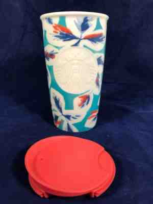 Starbucks 2016 Ceramic Tumbler Teal & Coral Etched Mermaid Traveler Mug 12 oz - Sold on eBay Jun, 15th 2019 for $25.00