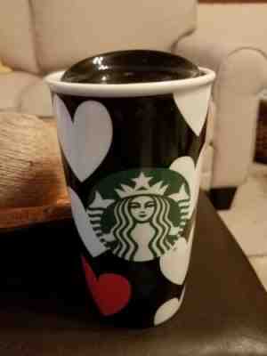 Starbucks black red hearts ceramic mug tumbler new with tag - Sold on eBay Jun, 15th 2019 for $23.96