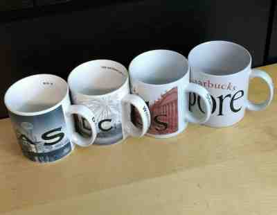 Lot of 4 Starbucks Coffee Mugs City Skyline 2002 2005 Brussels Singapore Dallas - Sold on eBay Jun, 15th 2019 for $37.99