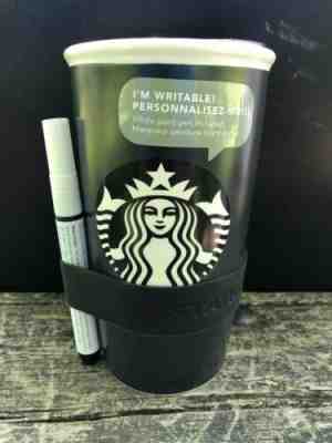 Starbucks black writable Siren Mermaid 12 oz Ceramic Tumbler Travel Mug Cup NEW