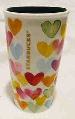 Starbucks 2015 Water Color Hearts Ceramic Tumbler 10oz Travel Mug Valentines Day - Sold on eBay Jun, 14th 2019 for $18.00