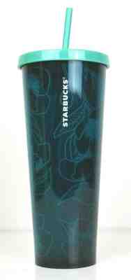 New Starbucks Venti 24 oz Cold Cup Green Teal Floral Vine Acrylic Tumbler - Sold on eBay Jun, 14th 2019 for $25.49