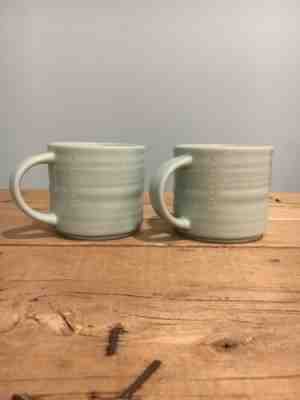 Two Starbucks 14 Oz Collectible Stacking Mugs 2014 Light Green Textured Cups - Sold on eBay Jun, 14th 2019 for $22.00