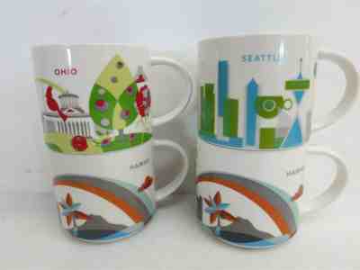 4 x Collectible 14 oz Starbucks Mugs w/ You Are Here Ohio Hawaii Seattle - Sold on eBay Jun, 14th 2019 for $30.00