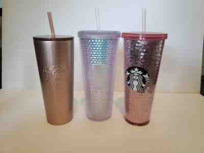 New Starbucks 2018 Holiday Set - Iridescent Rose Gold Sequin Cold Cup Tumblers - Sold on eBay Jun, 14th 2019 for $150.00