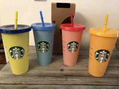 SET OF 4 Starbucks Color Changing Reusable Cold Cups!! New In Box! - Sold on eBay Jun, 14th 2019 for $40.00