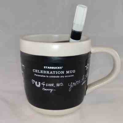 Starbucks Celebration Mug Chalkboard w/ Pen 18 oz Ceramic Coffee Cup 2009 Black - Sold on eBay Jun, 14th 2019 for $15.99