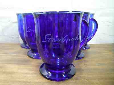 6 Starbucks NOS Cobalt Blue Glass Pedestal Mug Cups Anchor Hocking Collectible  - Sold on eBay Jun, 14th 2019 for $49.99