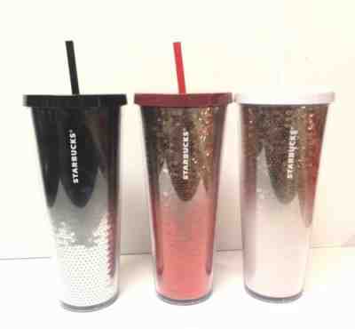 Starbucks Sequin Ombré Tumbler Cold Cups Holiday Set Of 3 Red Black White NEW - Sold on eBay Jun, 14th 2019 for $89.99