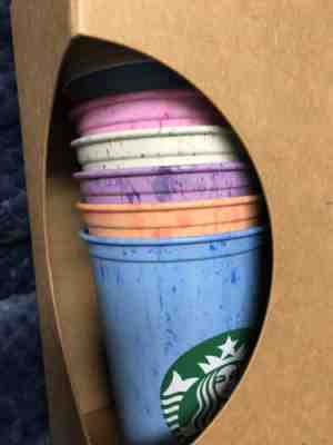 NEW Starbucks Reusable Marble Coffee Hot Cups 6 Rainbow Multicolored Set 16oz - Sold on eBay Jun, 13th 2019 for $22.50