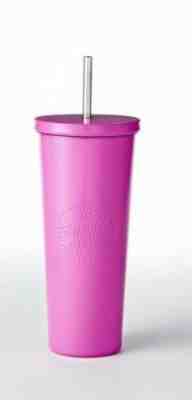 STARBUCKS PINK MAGENTA MATTE VENTI Stainless Steel COLD CUP 24 OZ  RAINBOW STRAW - Sold on eBay Jun, 13th 2019 for $49.99