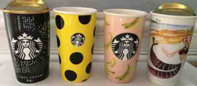 Starbucks 2014 2015 Double Wall Traveler Bundle Siren NYC Dot 2 Gold Lids - Sold on eBay Jun, 13th 2019 for $35.00