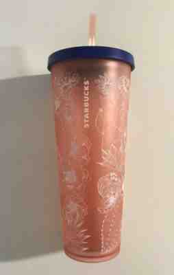 NEW 2019 STARBUCKS COLD CUP DESSERT FLORAL CACTUS BLUE PINK WHITE TUMBLER 24 fl - Sold on eBay Jun, 13th 2019 for $24.95