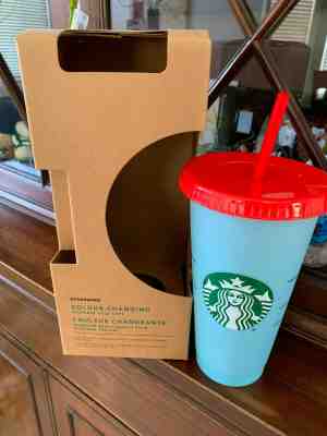 SINGLE Starbucks Color Changing Cold Cup SKY TO COBALT with Red Lid 24 oz NEW - Sold on eBay Jun, 13th 2019 for $24.88
